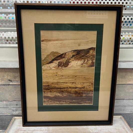 Framed Banana Bark Mountain Landscape Artwork