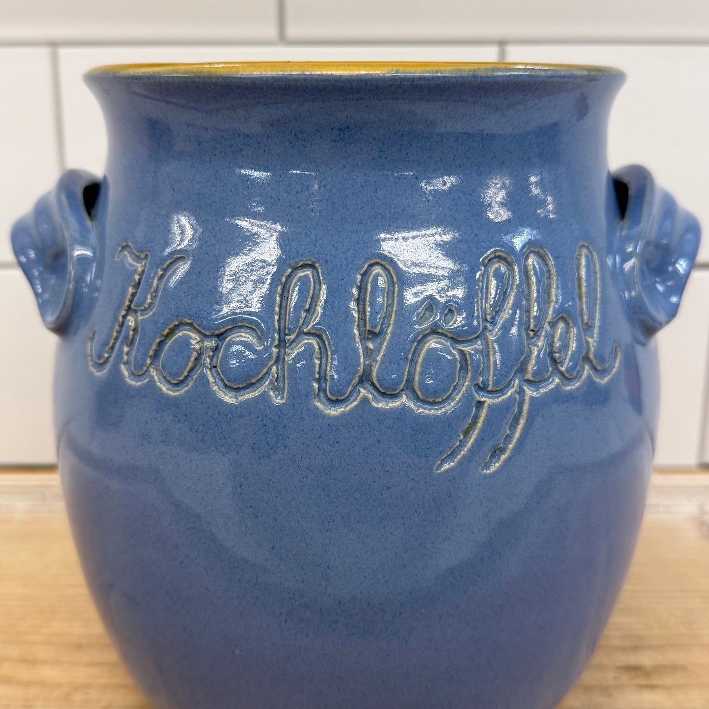 German Stoneware Kochlöffel Utensil Holder Blue Pottery Crock