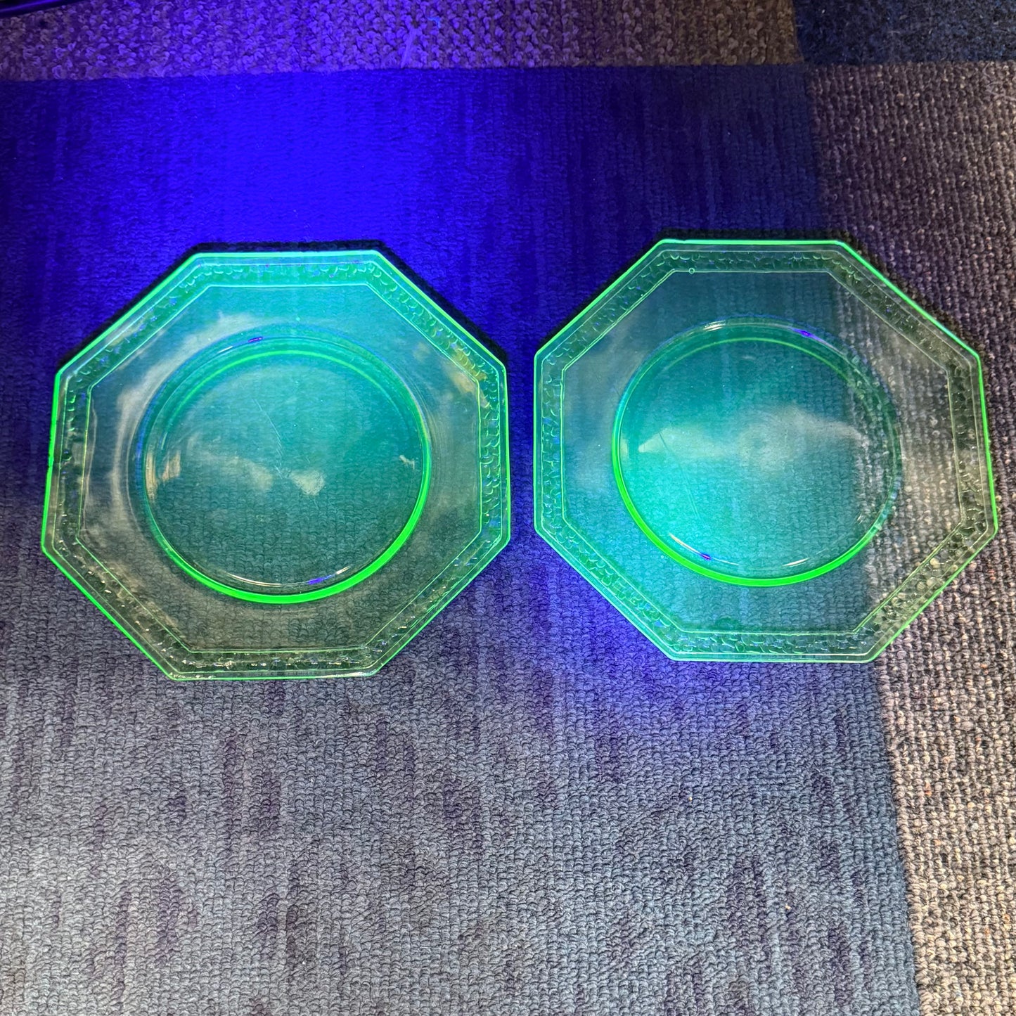 Uranium Glass Octagonal Plates Set of 2 c.1930s