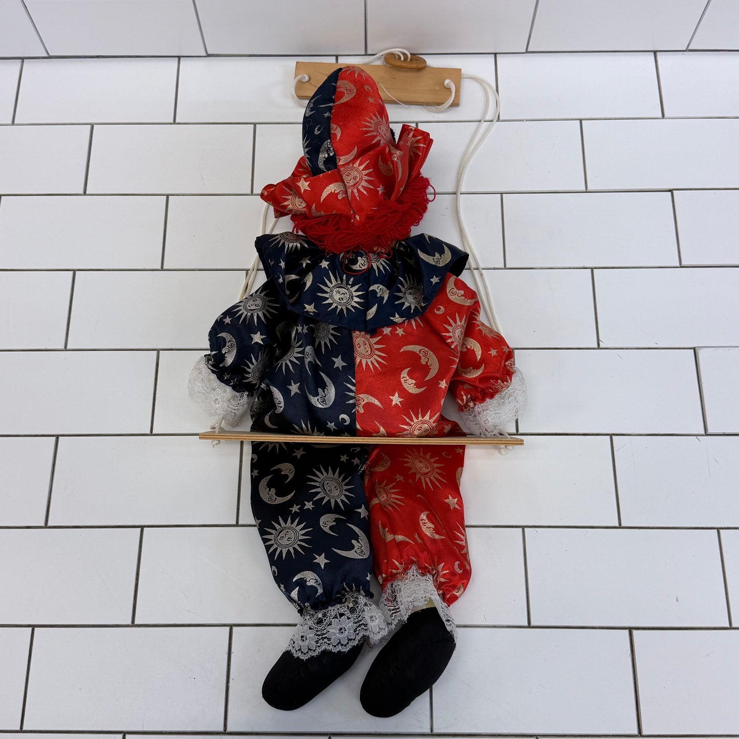 Hanging Clown Doll on Swing with Porcelain Face
