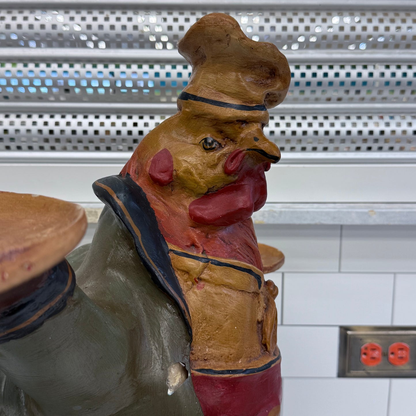 Rooster Waiter Serving Statue Vintage 1980s