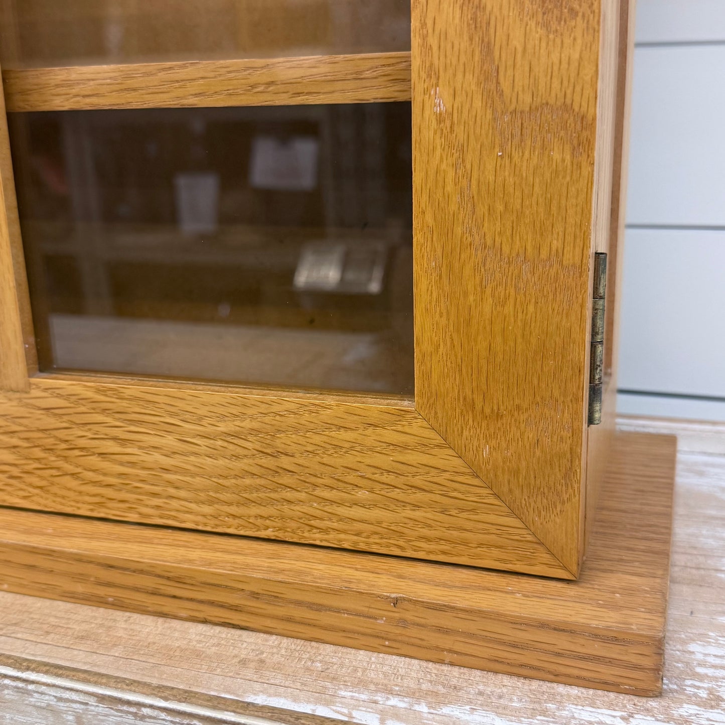 Wall Mounted Oak Curio Cabinet Glass Display Case Windowpane Door