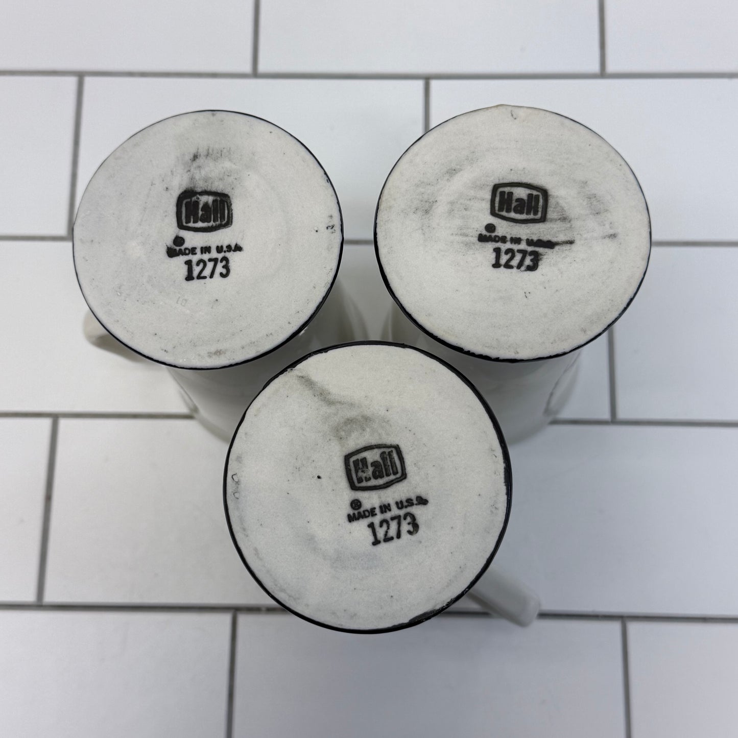 Hall Pottery Pedestal Irish Coffee Mugs, Set of 3