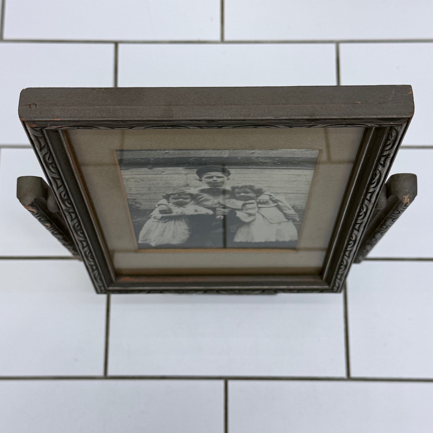 Antique Art Deco Picture Frame with Vintage Family Photo 1920s