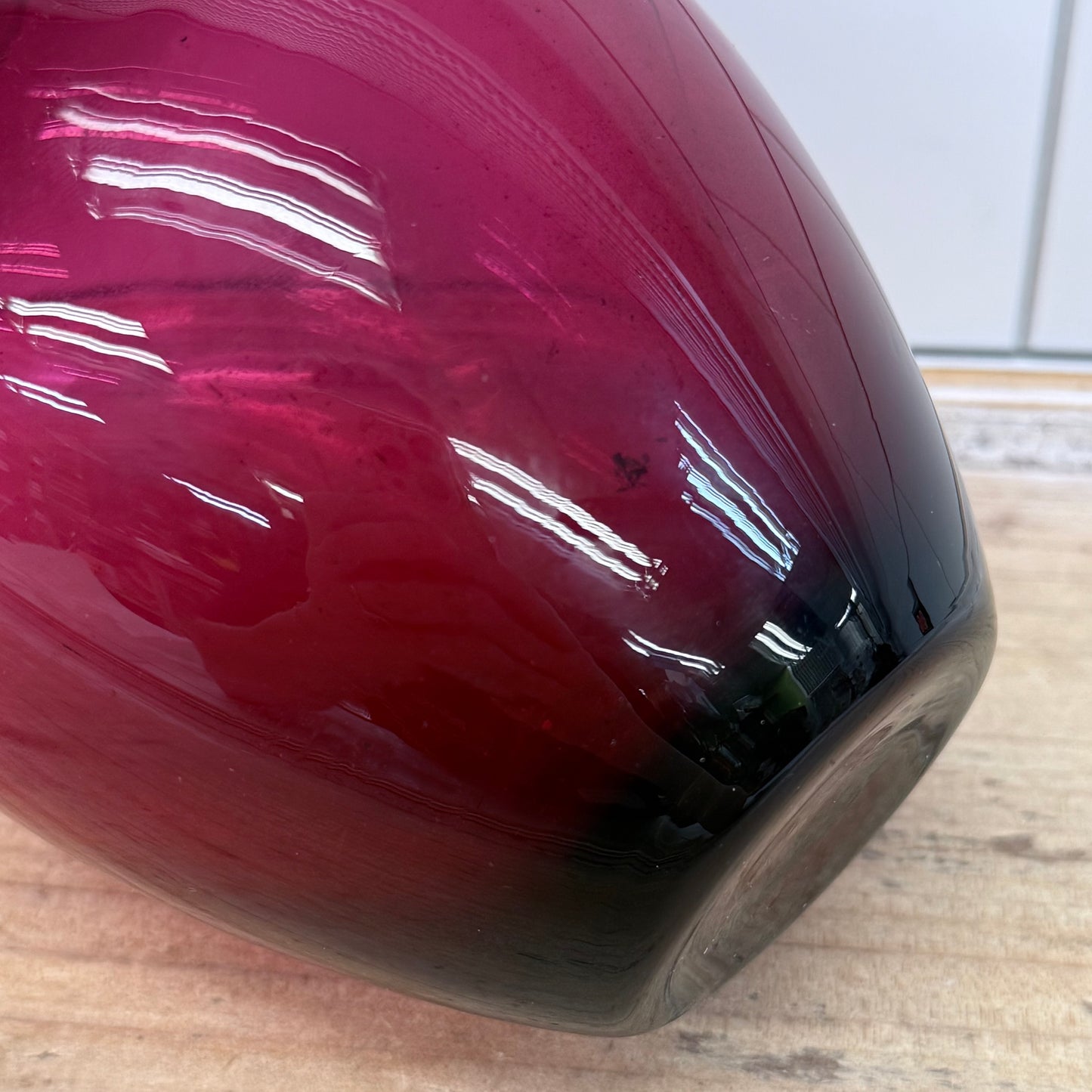 Hand Blown Cranberry Amethyst Art Glass Lidded Jar Vintage