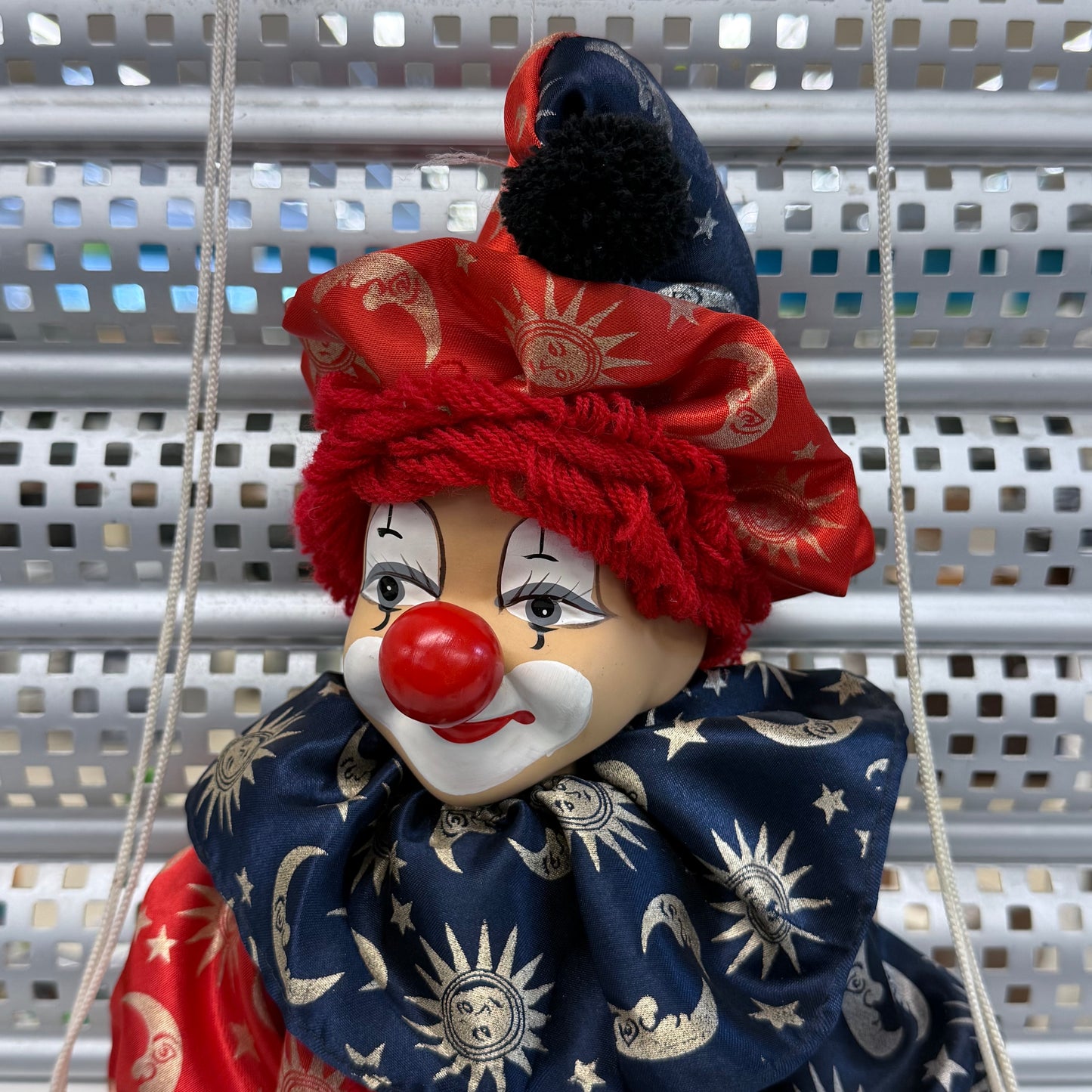 Hanging Clown Doll on Swing with Porcelain Face
