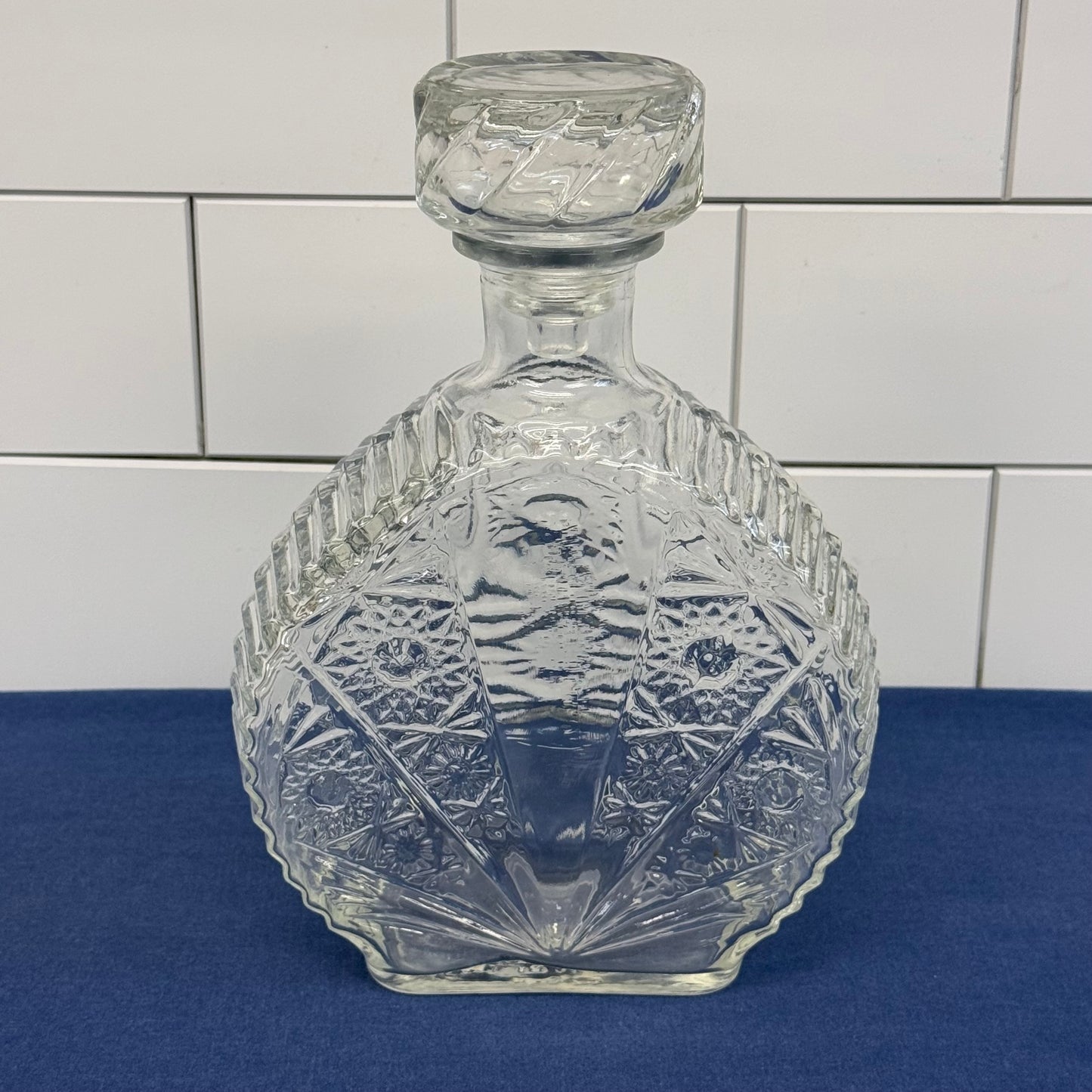 Starburst Pressed Glass Liquor Decanter with Stopper