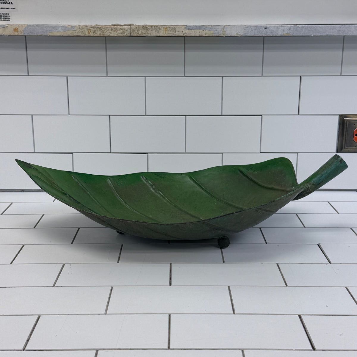 Large Green Metal Leaf Bowl Botanical Centerpiece Decor