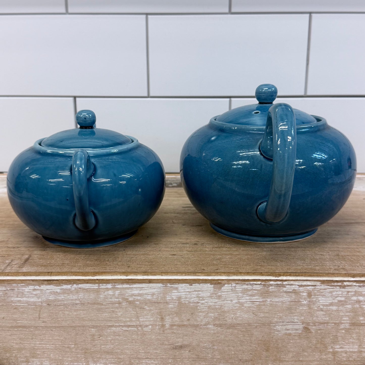 Japanese Blue Glazed Porcelain Tea Set 18 Piece Mid Century