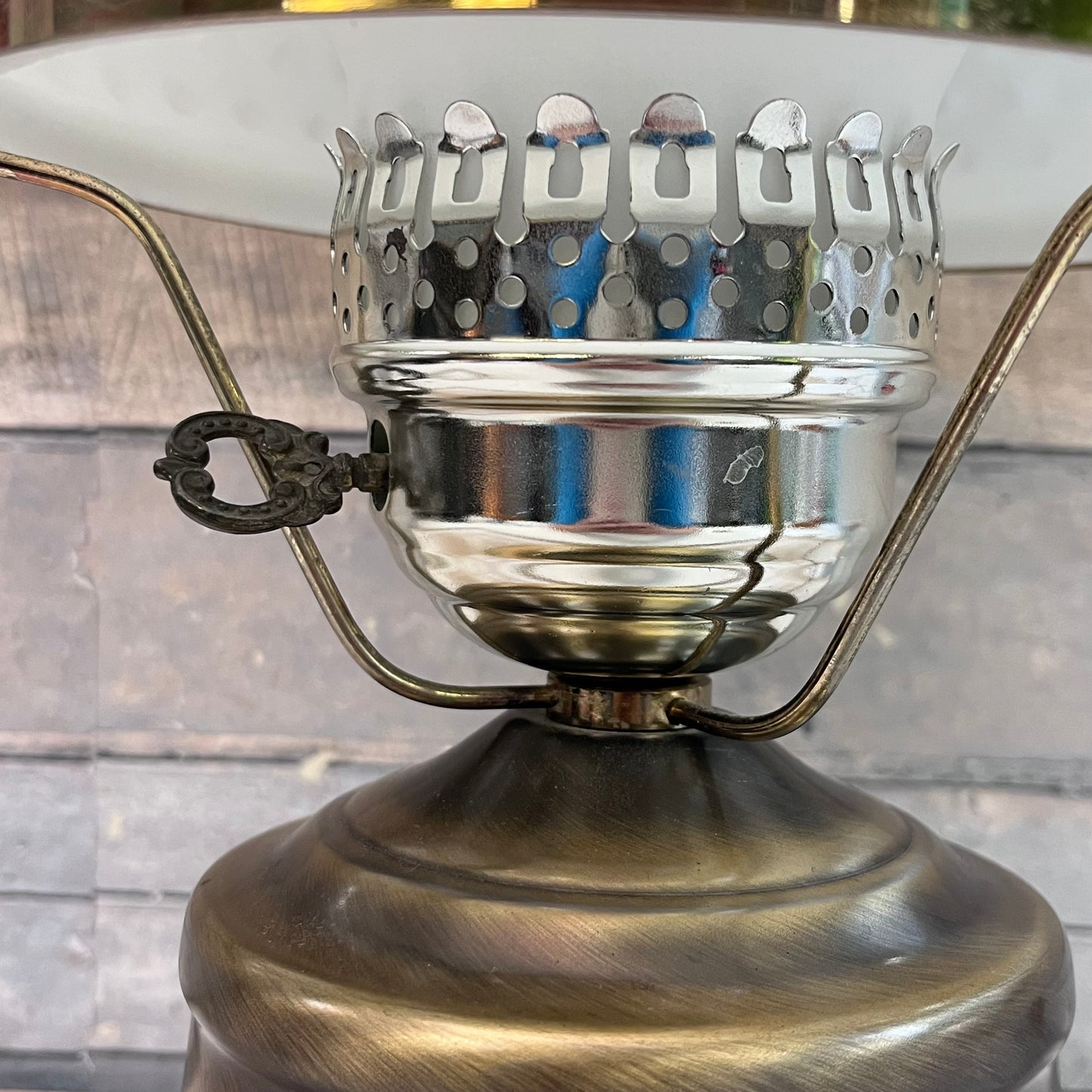 Brass Electric Lamp with Milk Glass Hobnail Shade, 1970s
