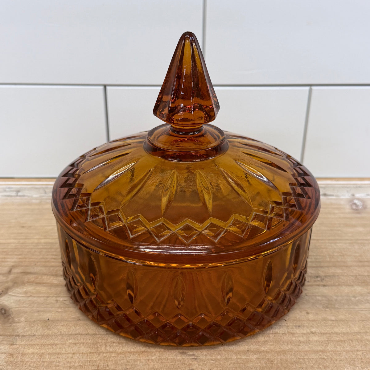Indiana Glass Princess Amber Covered Candy Dish 1960s