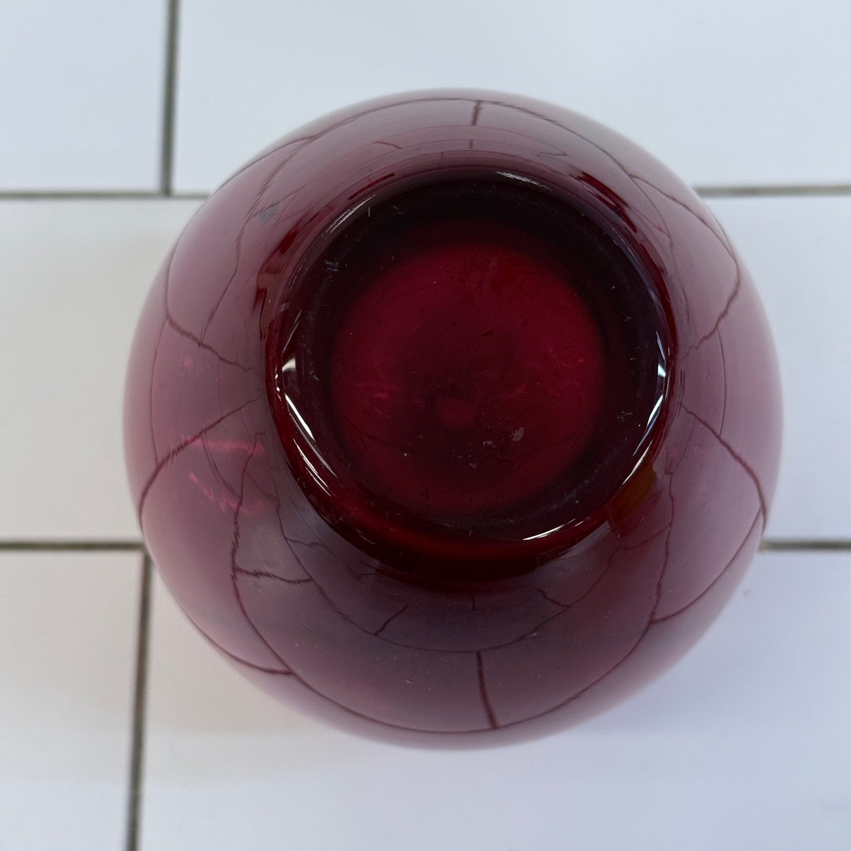 Vintage Cranberry Red Hand Blown Art Glass Bud Vase 6”