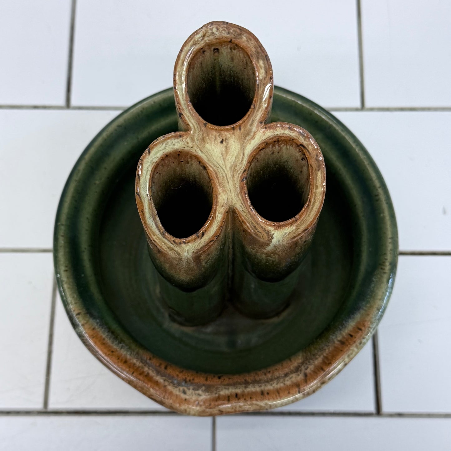 Garnett Studio Pottery Ikebana Vase Drip Glaze 1970s