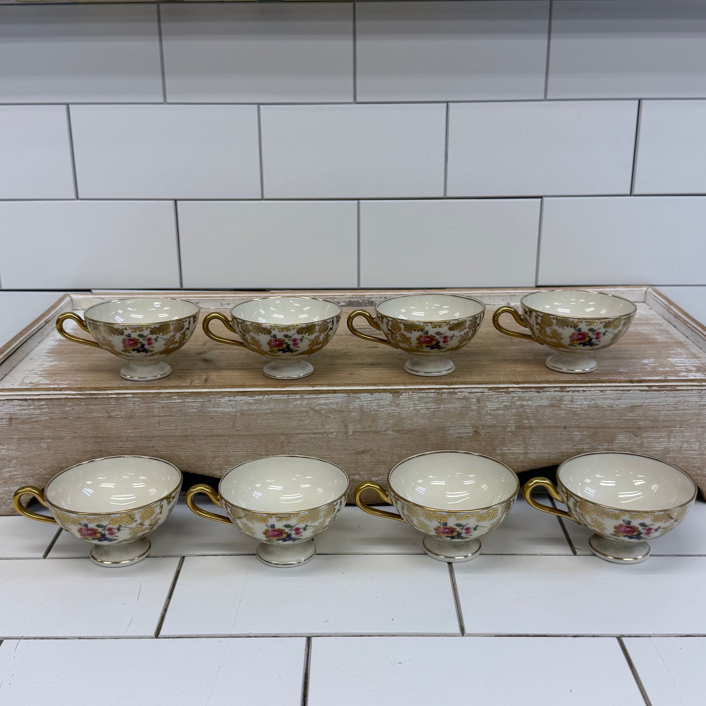 Bohemia Royal Ivory Teacup & Saucer Set of 8 Vintage 1930s
