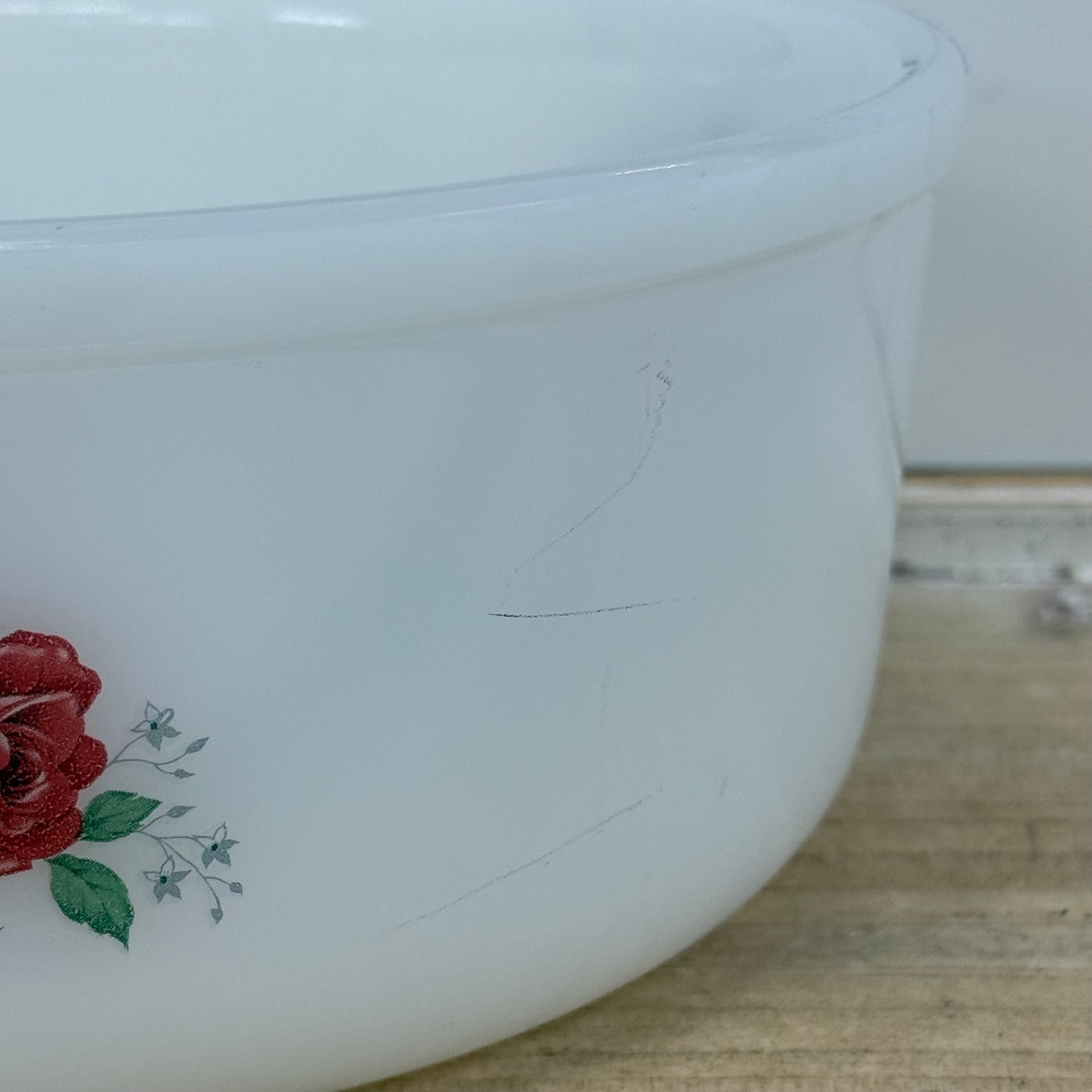 Arcopal France Rose Floral Milk Glass Serving Bowl 1970s