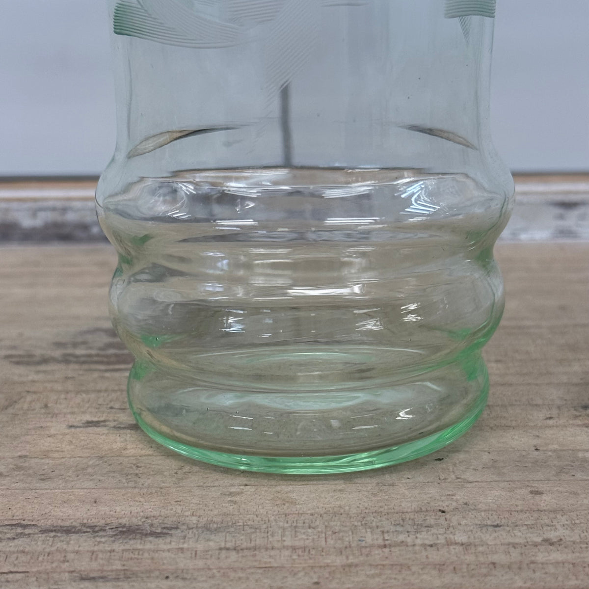 Pale Green Etched Leaf Glass Tumblers Set of 4