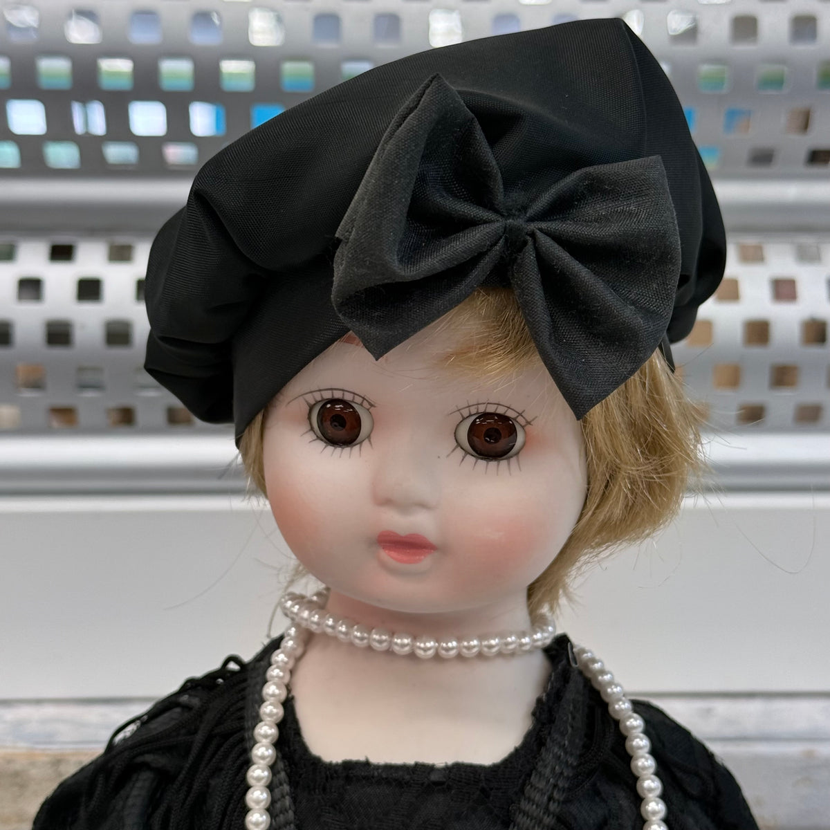Porcelain Flapper Lady Doll Black Lace Dress