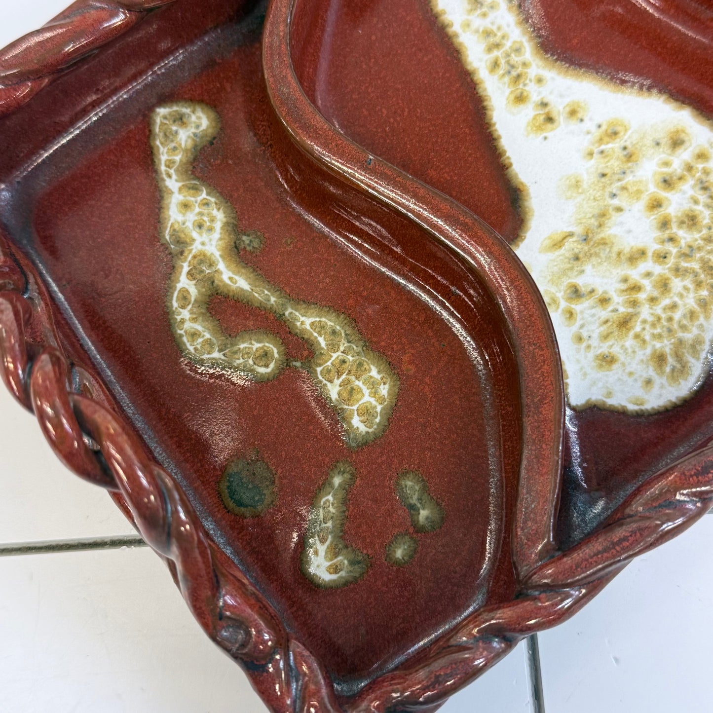 Vintage Studio Art Pottery Divided Serving Tray Signed Stoneware
