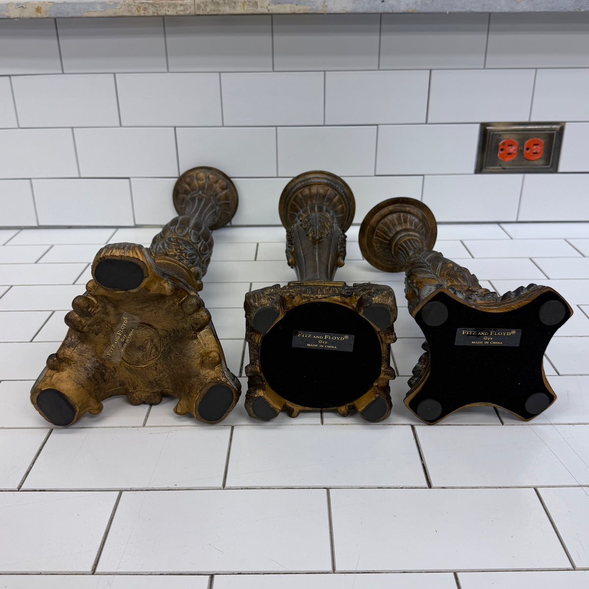 Fitz & Floyd Ornate Pillar Candle Holders Set of 3