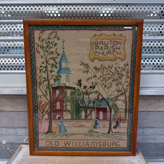 Old Williamsburg Bruton Parish Church Framed Embroidery Art