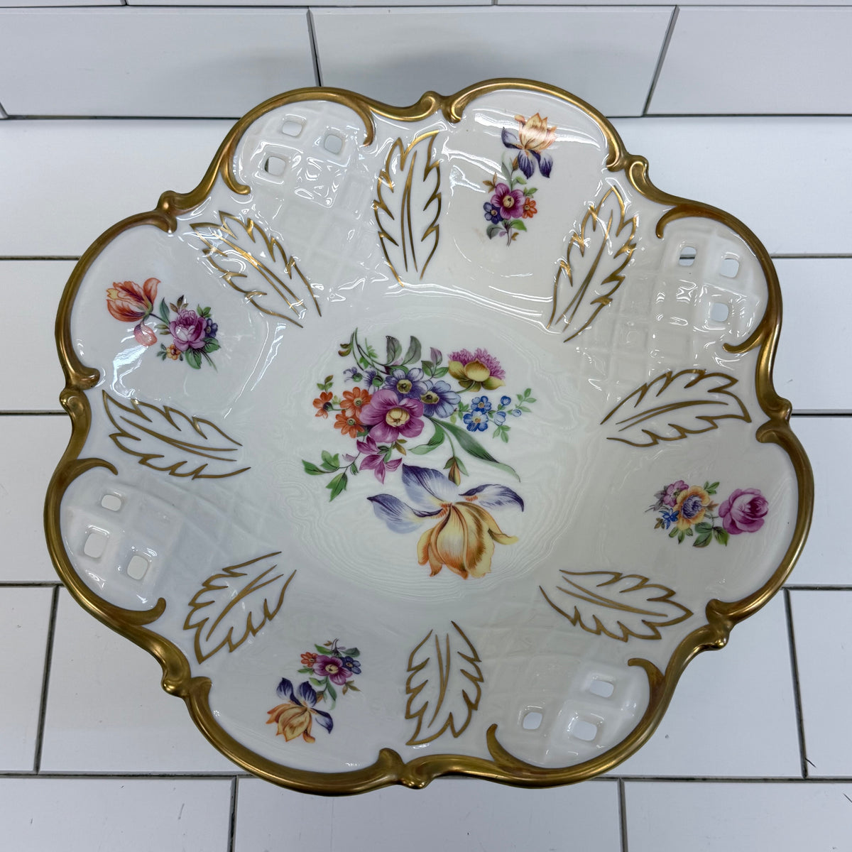 Reichenbach Floral Porcelain Footed Bowl 1970s