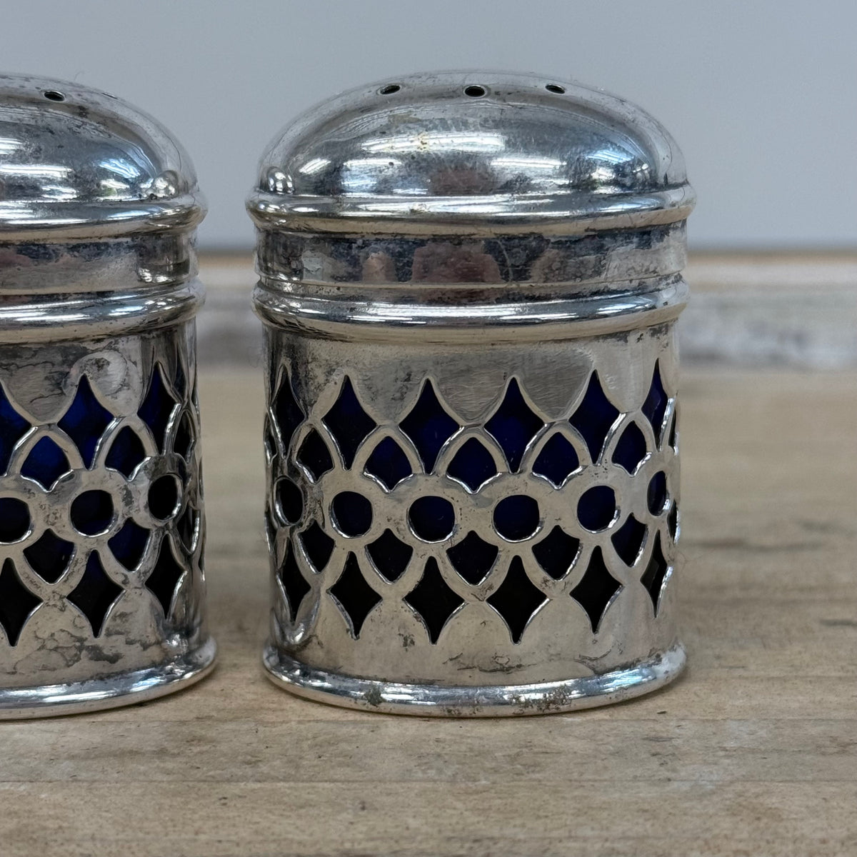 LWL Co EPNS Cobalt Glass Salt Pepper Shakers Set