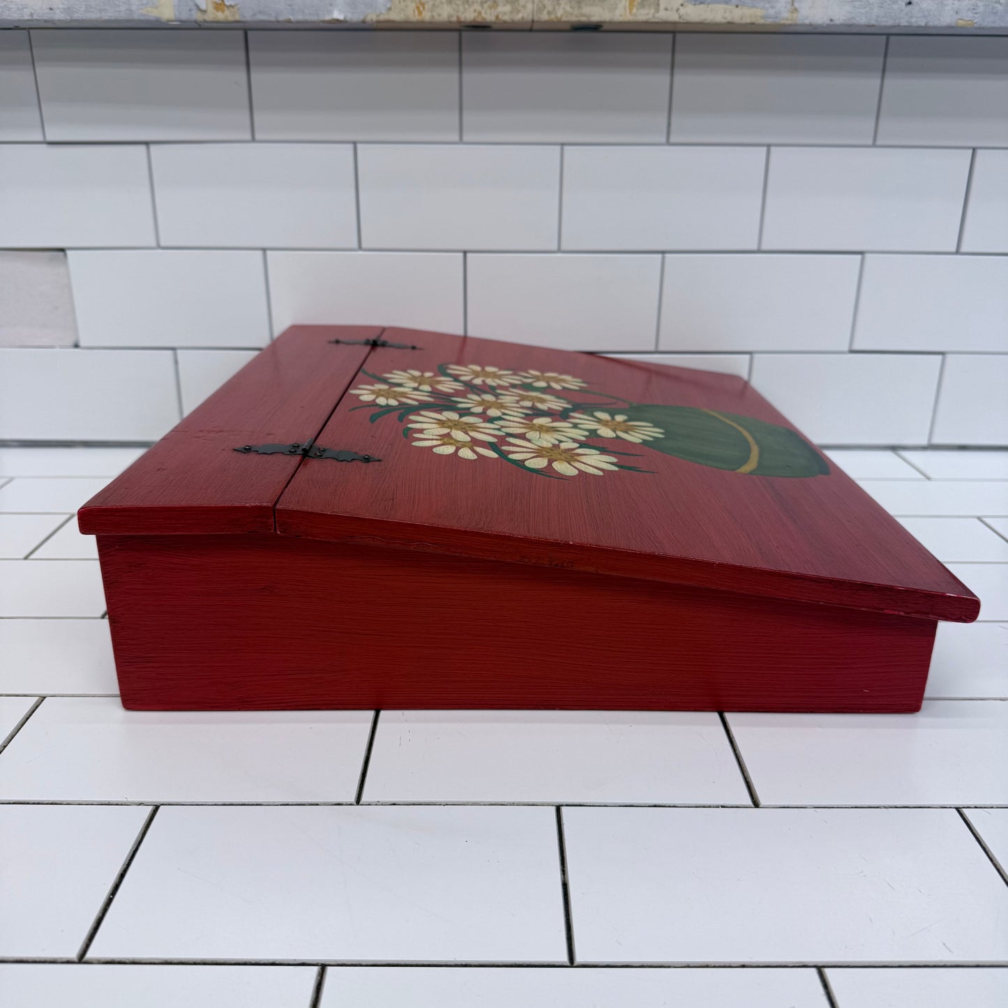 Vintage Folk Art Floral Wooden Storage Box