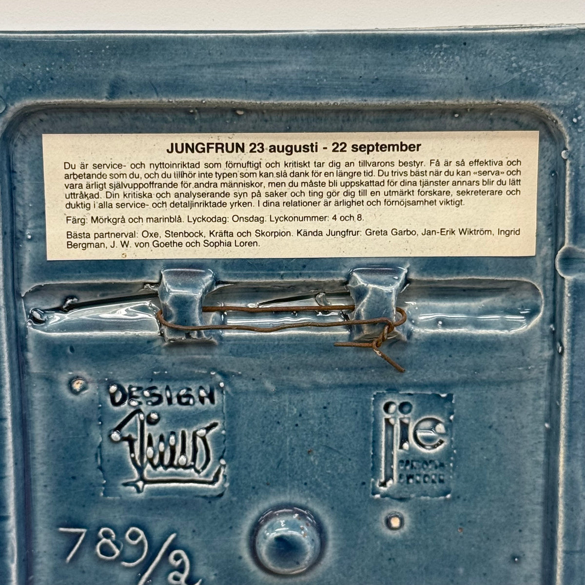 Jie Gantofta Virgo Zodiac 789/2 Wall Plaque 1970s