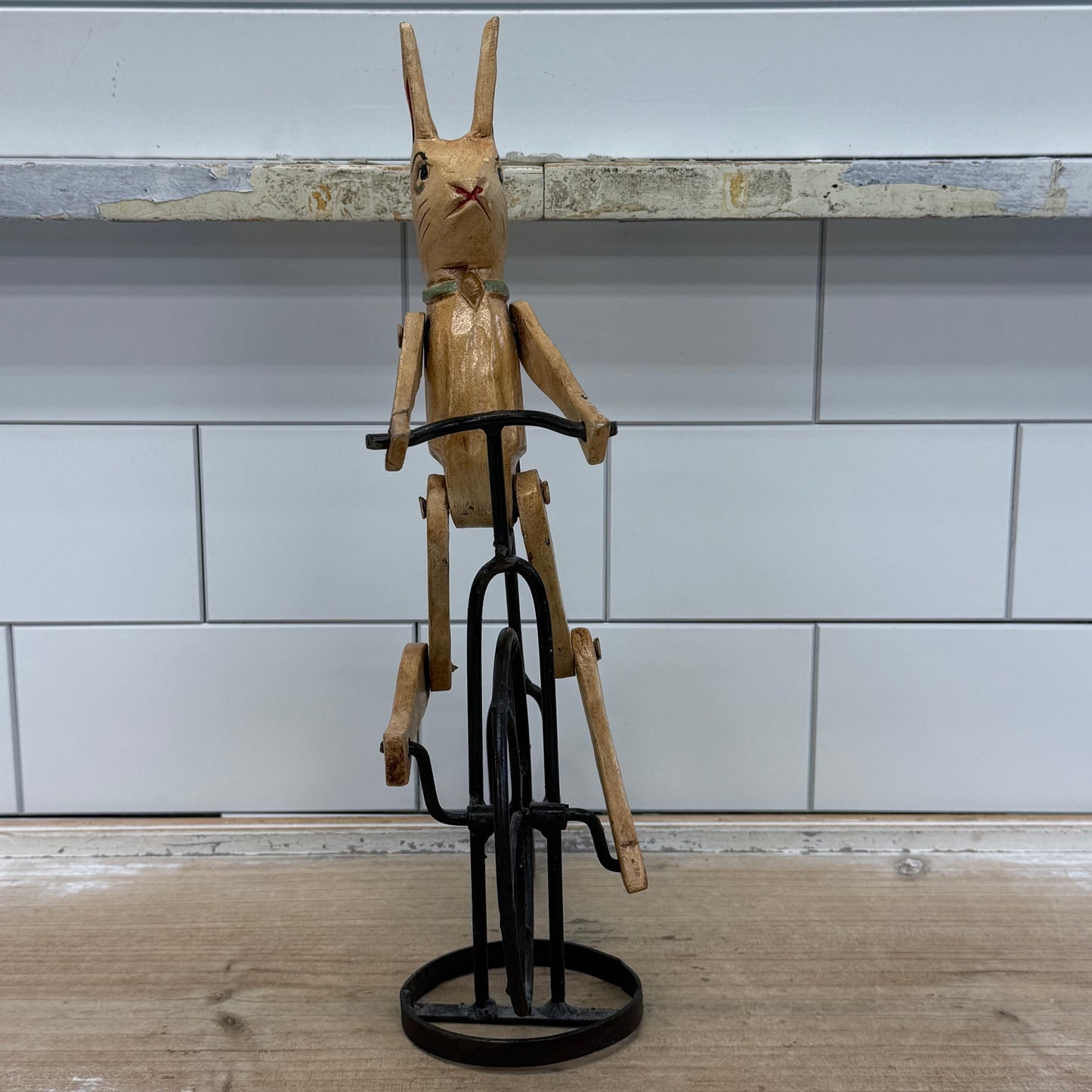 Primitive Rabbit on Penny Farthing Bicycle Folk Art Sculpture