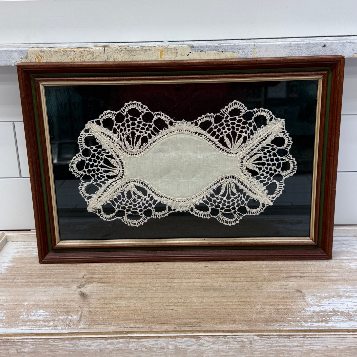 Framed French Lace Doily, Textile Art
