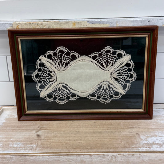 Framed French Lace Doily, Textile Art