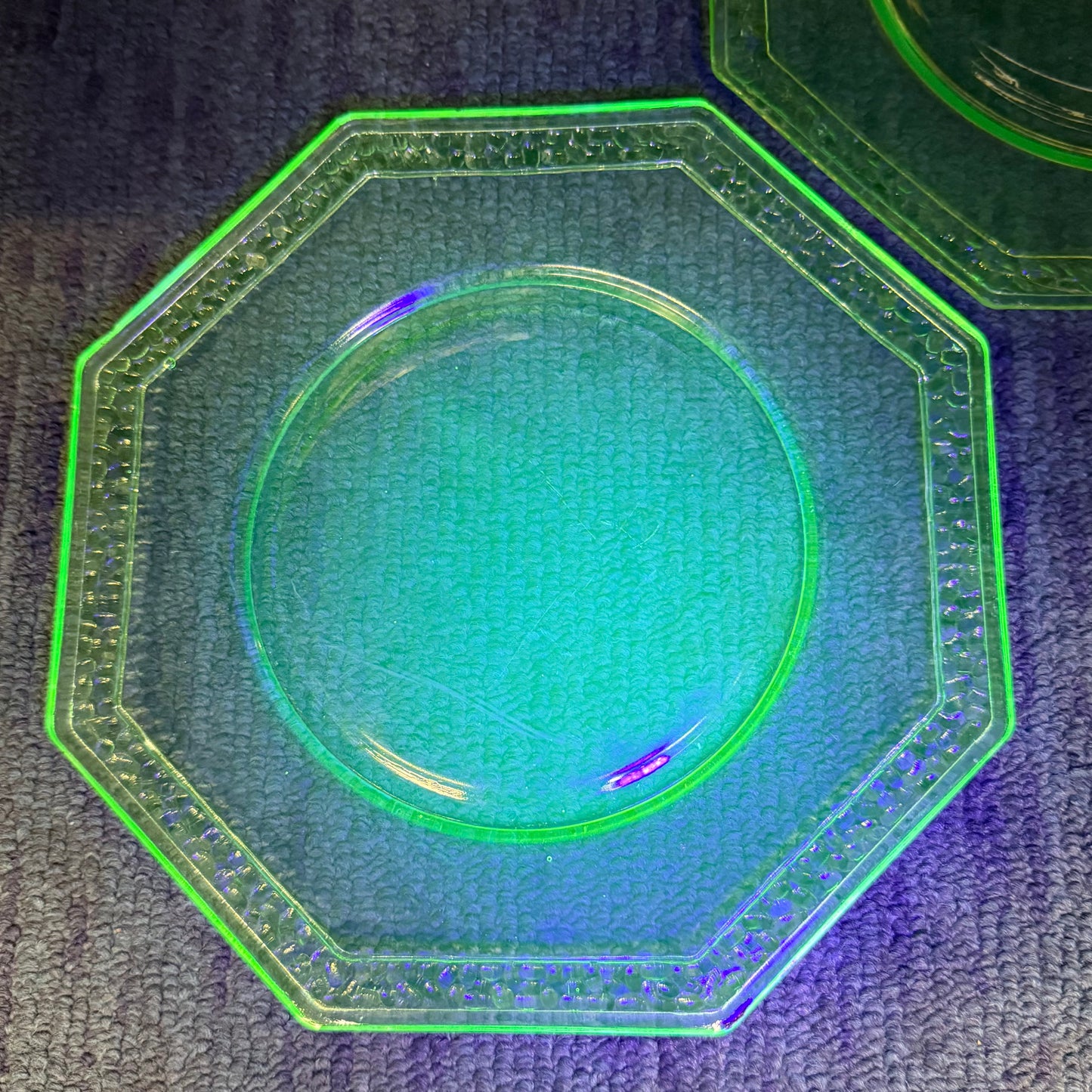 Uranium Glass Octagonal Plates Set of 2 c.1930s