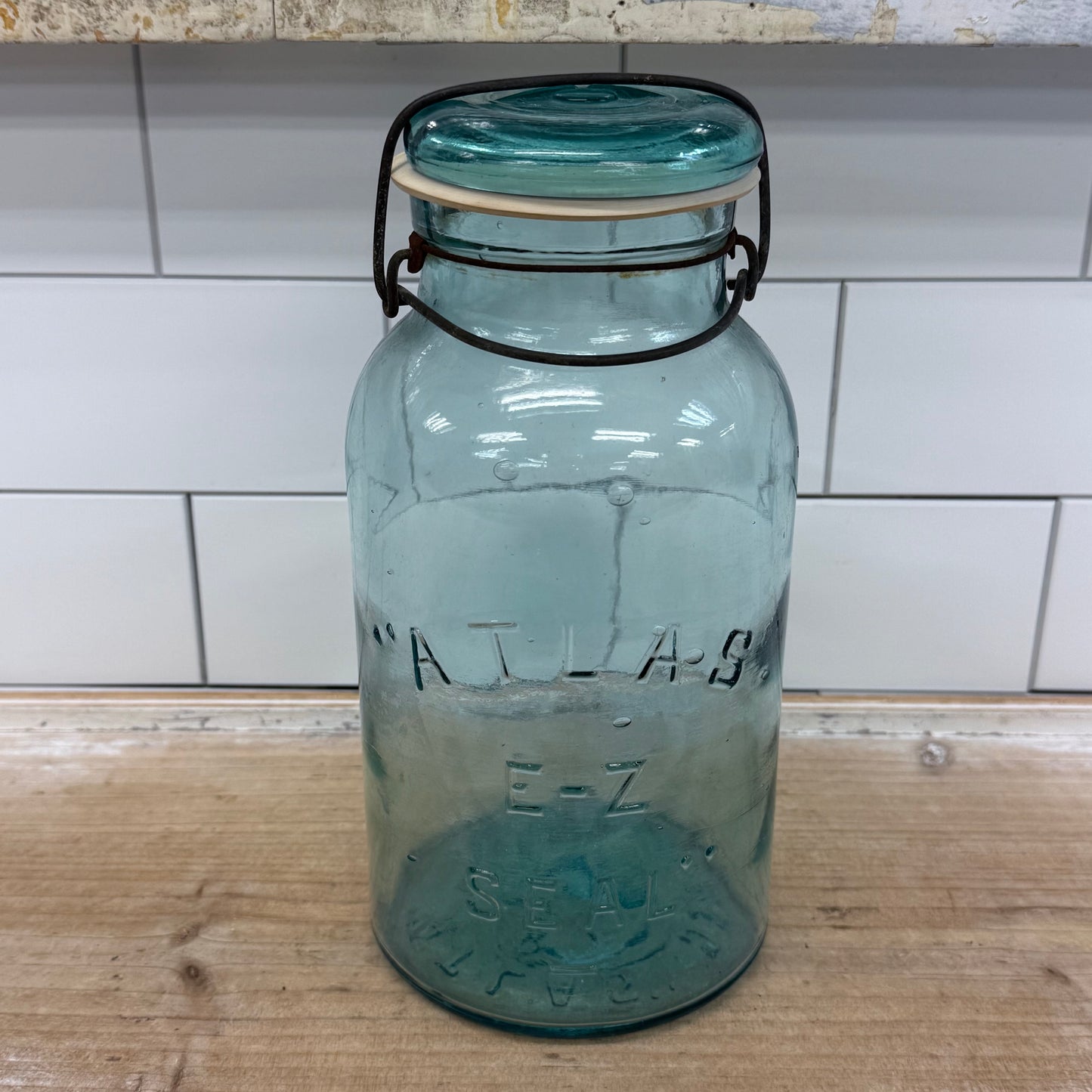 Hazel Atlas E-Z Seal Aqua Glass Canning Jar USA 1910s-1920s