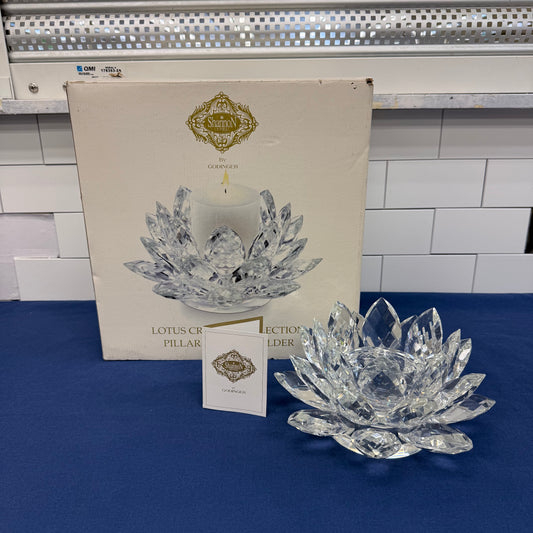 Shannon Godinger Lotus Pillar Candle Holder in Box, Crystal
