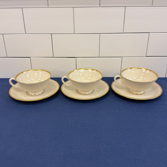 Lenox Mansfield Teacups & Saucers Set of 3 circa 1950