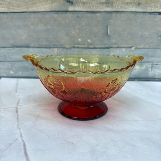 Jeannette Glass Iris & Herringbone Amberina Compote