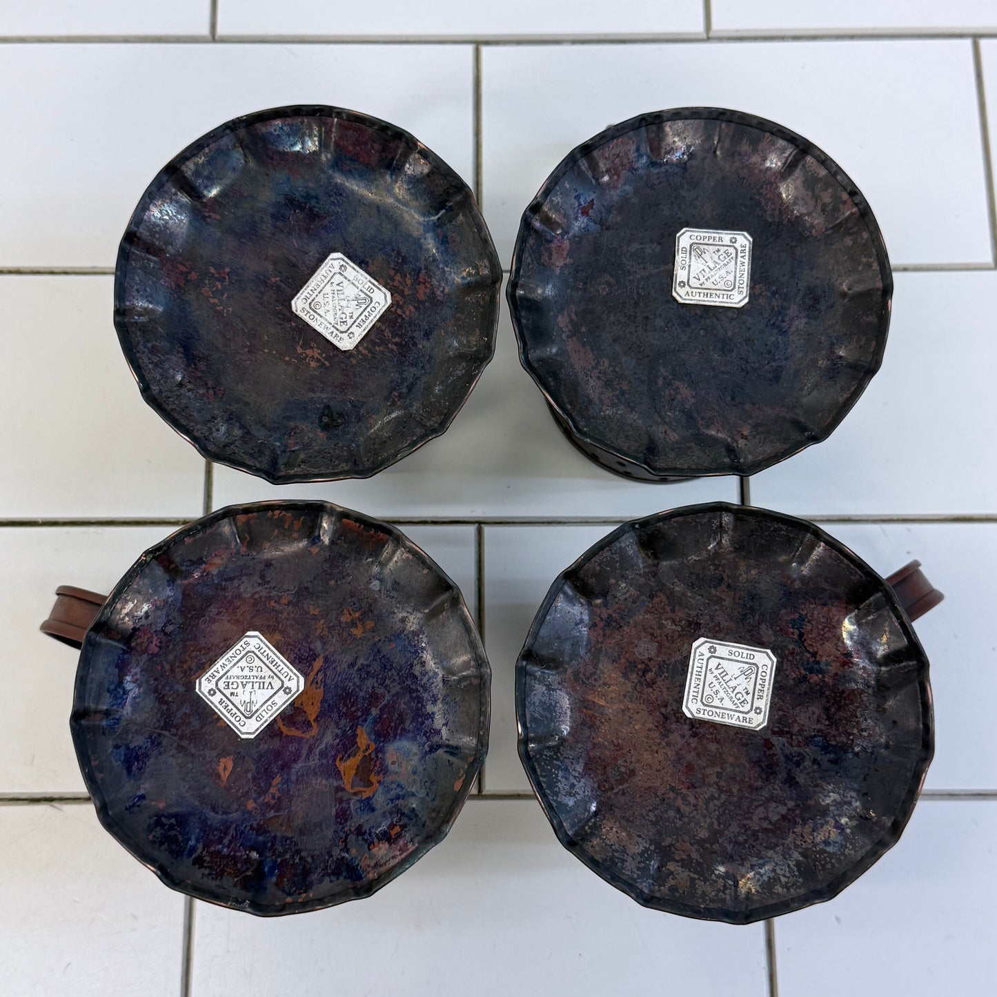 Pfaltzgraff Village Copper Mug Holders & Stoneware Inserts Set