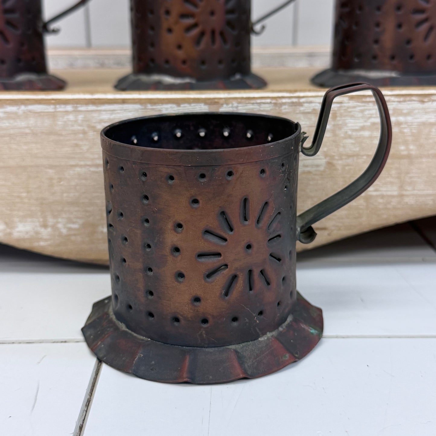 Pfaltzgraff Village Copper Mug Holders & Stoneware Inserts Set