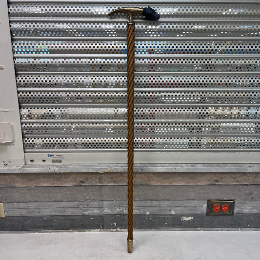 Twisted Wood Cane with Brass Handle & Hippo Head