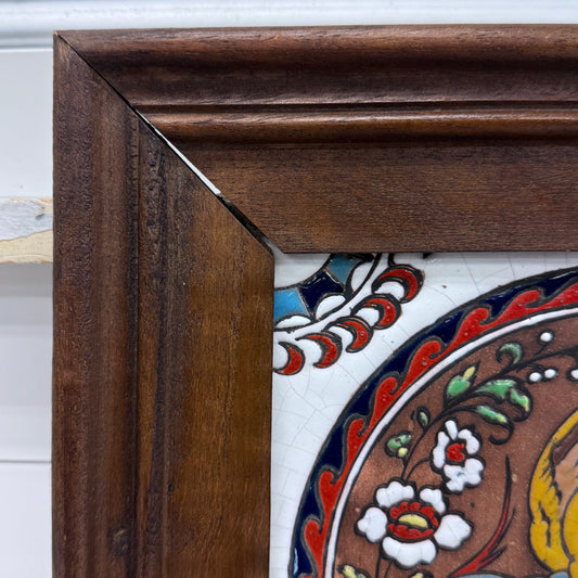 Ceramiberica Spain Framed Bird Tile, Glazed Terracotta