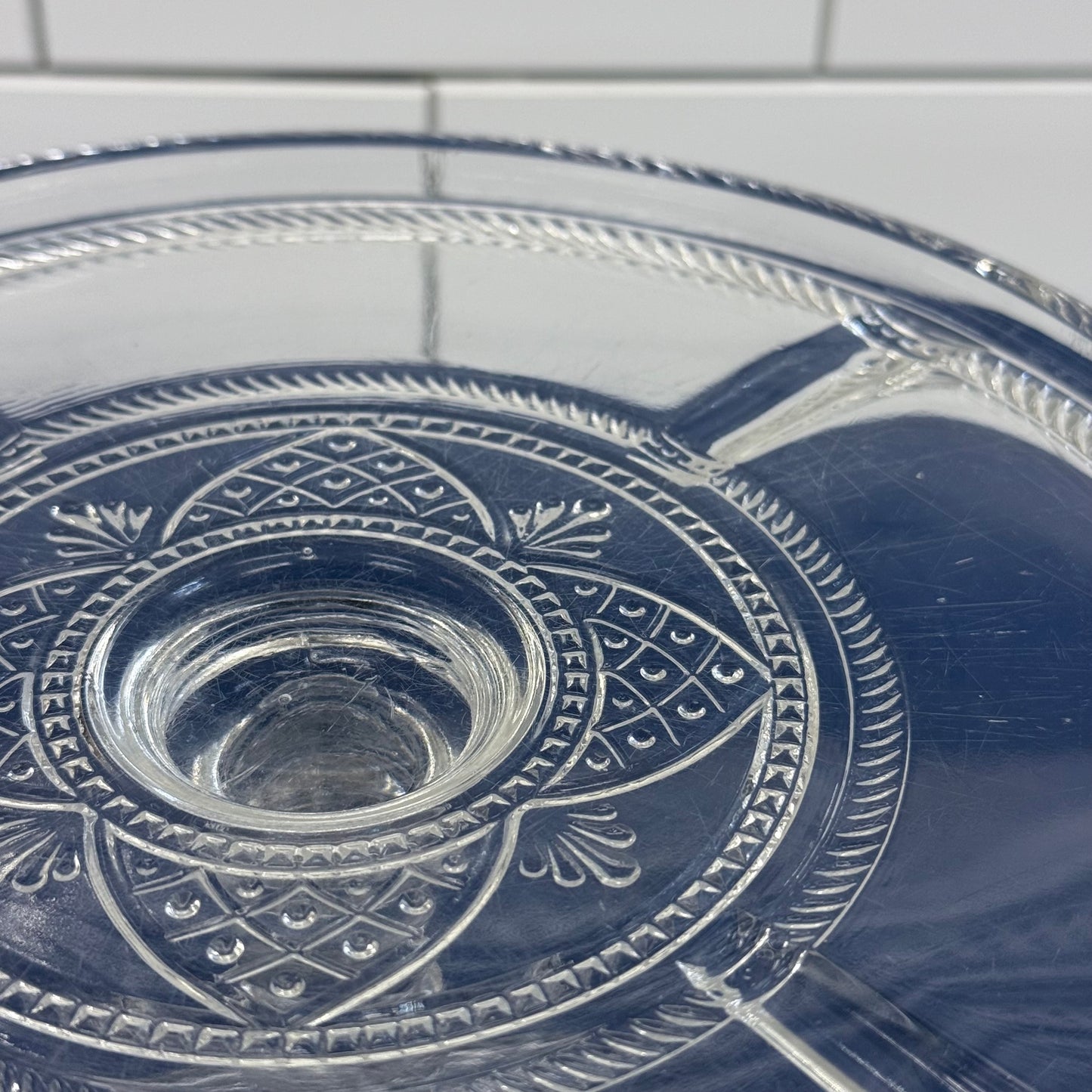 Bryce Bros Argent Rope Band EAPG Glass Cake Stand c. 1900
