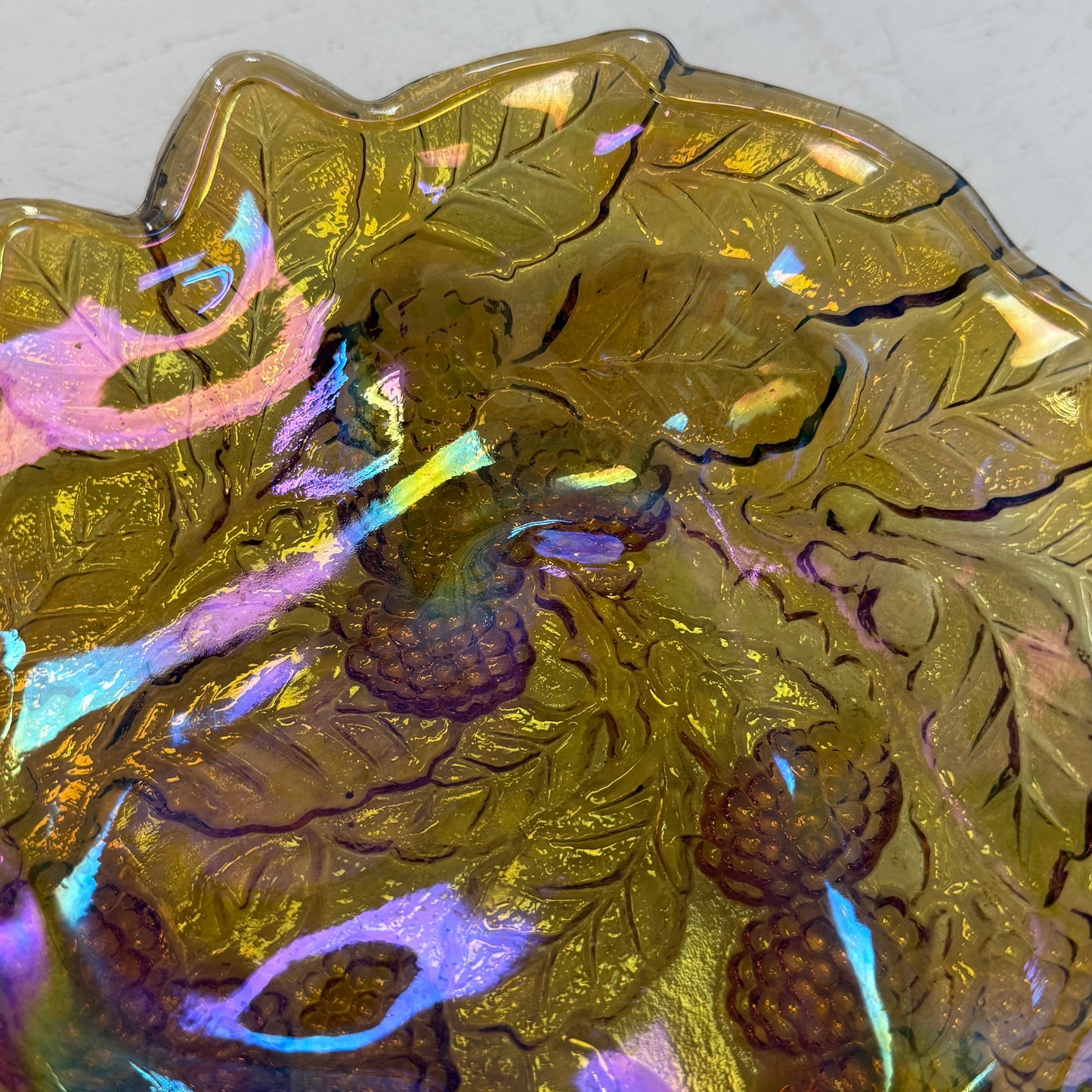 Indiana Marigold Carnival Glass Loganberry Bowl