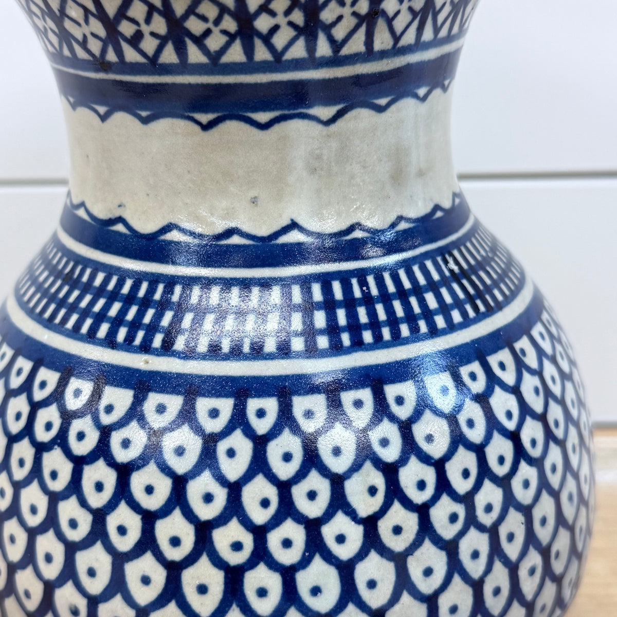 Moroccan Fez Blue White Pottery Pitcher & Plate Hand Painted