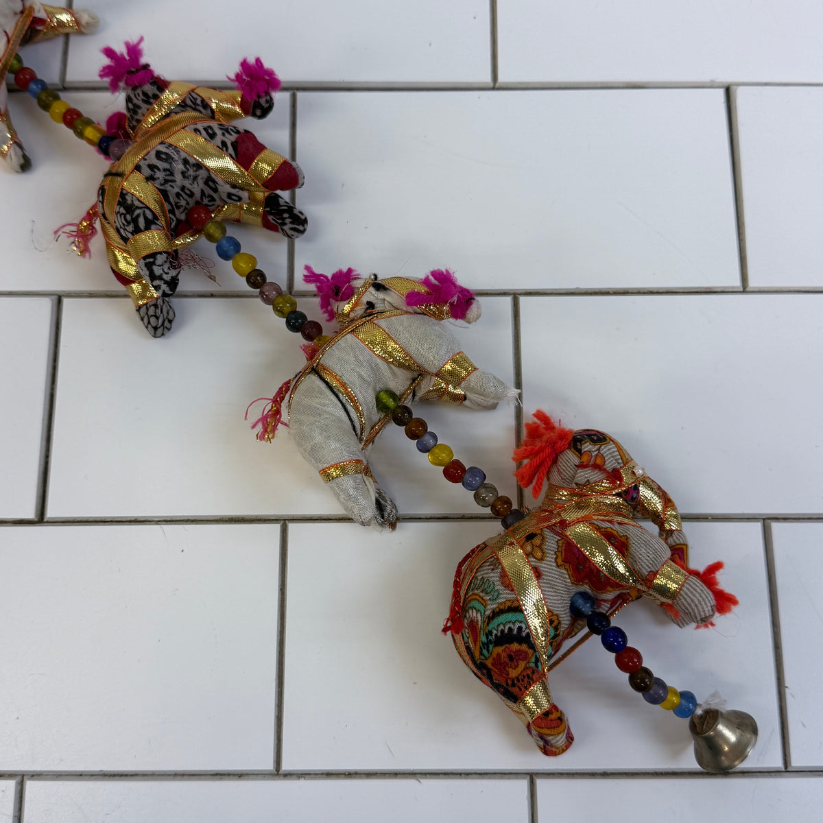 Elephant Door Hanging Fabric Glass Beads & Bell Decor