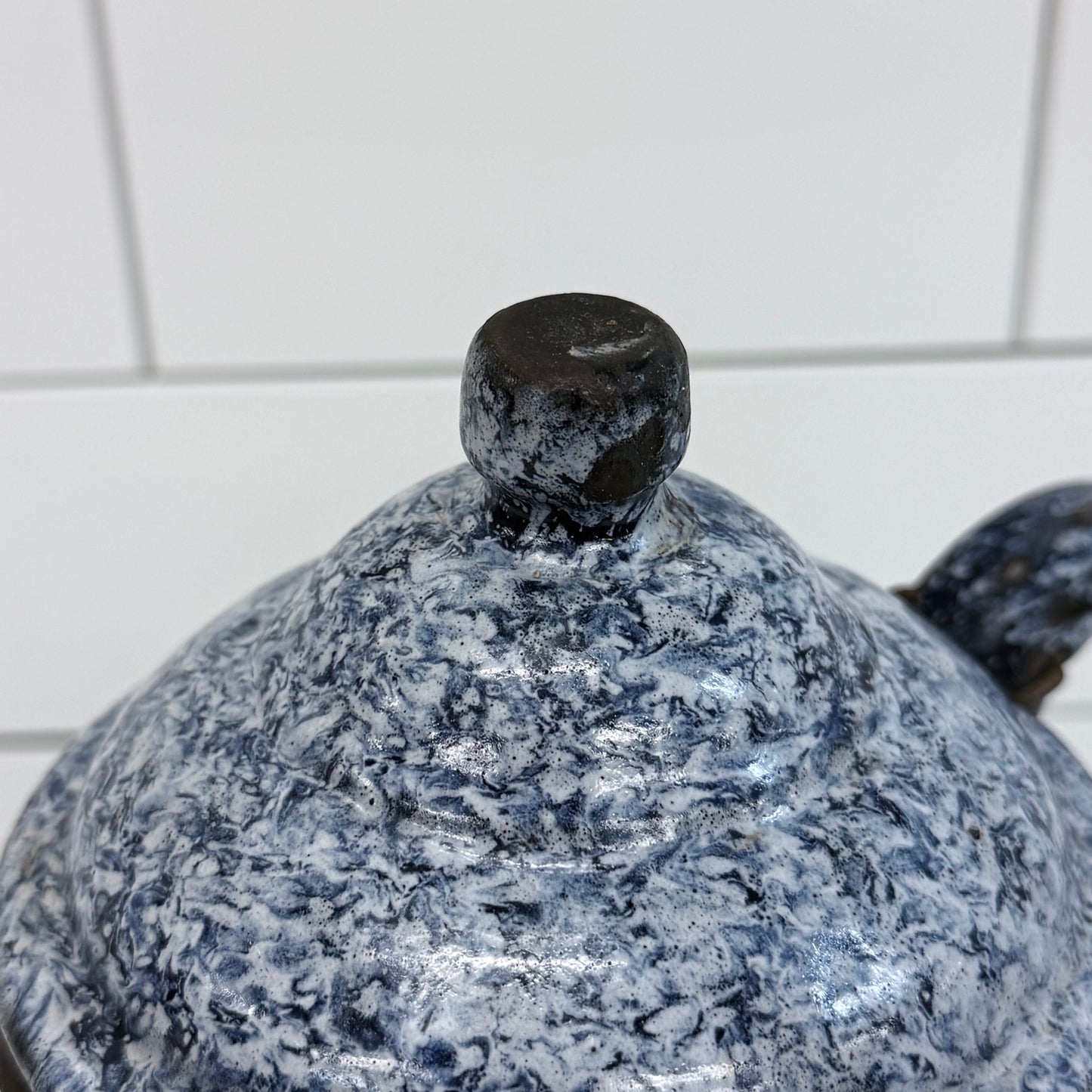 Vintage Speckled Graniteware Teapot Enameled Farmhouse Coffee Pot