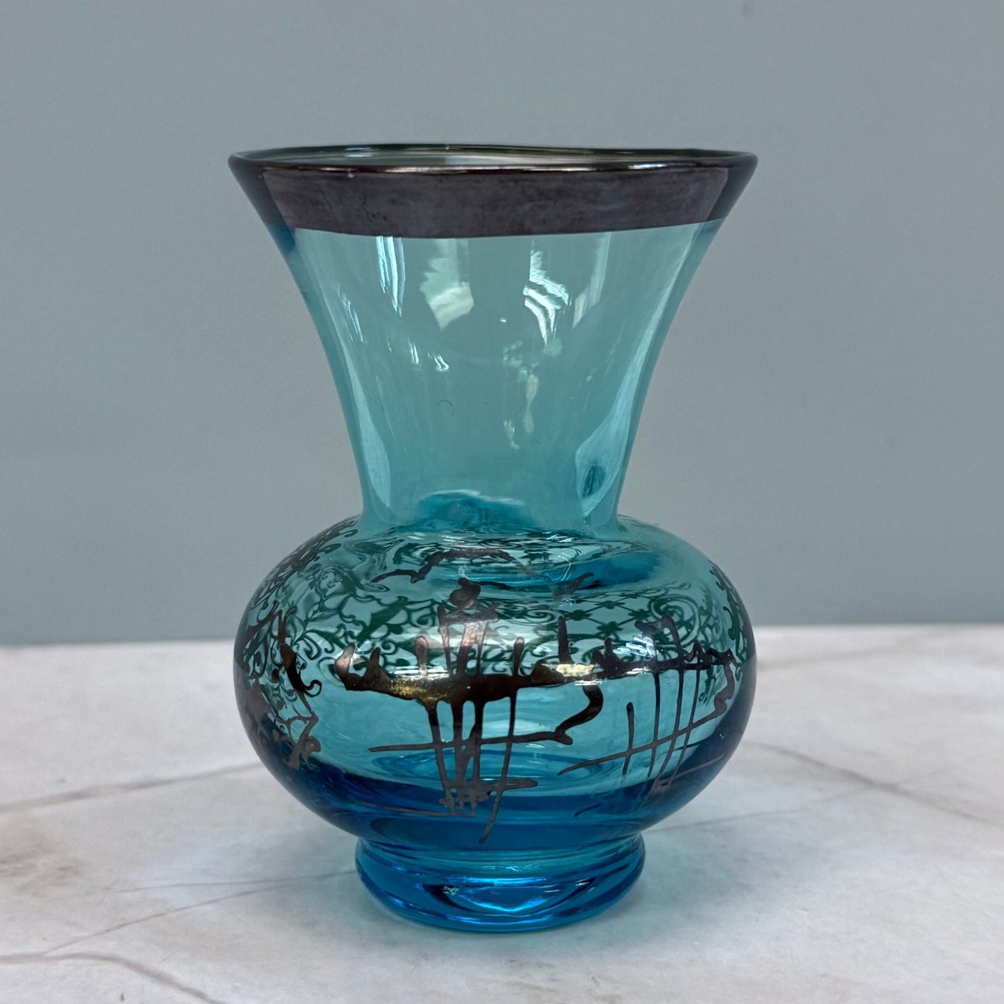 Venetian Glass Silver Overlay Vase