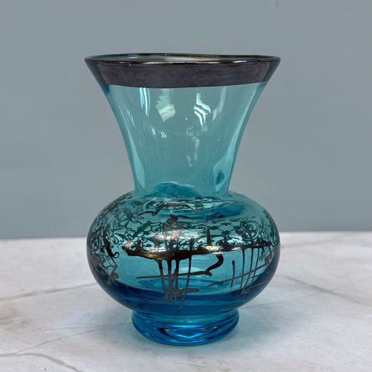 Venetian Glass Silver Overlay Vase