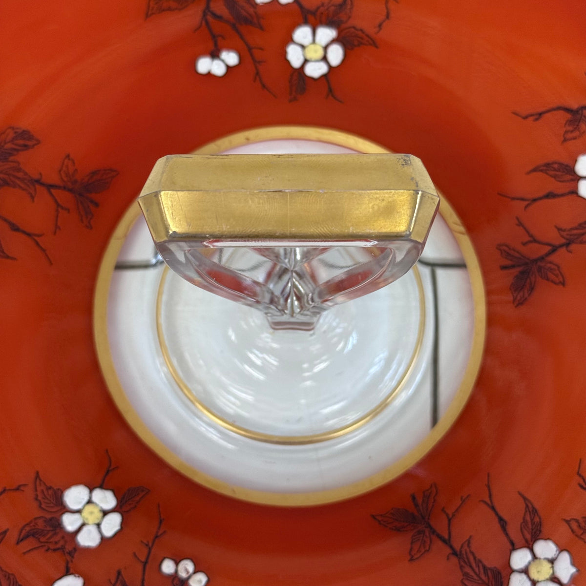 Art Deco Orange Floral Glass Serving Tray 1930s