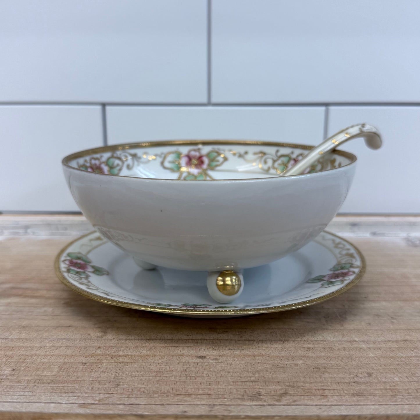 Antique Hand Painted Nippon Condiment Bowl Set