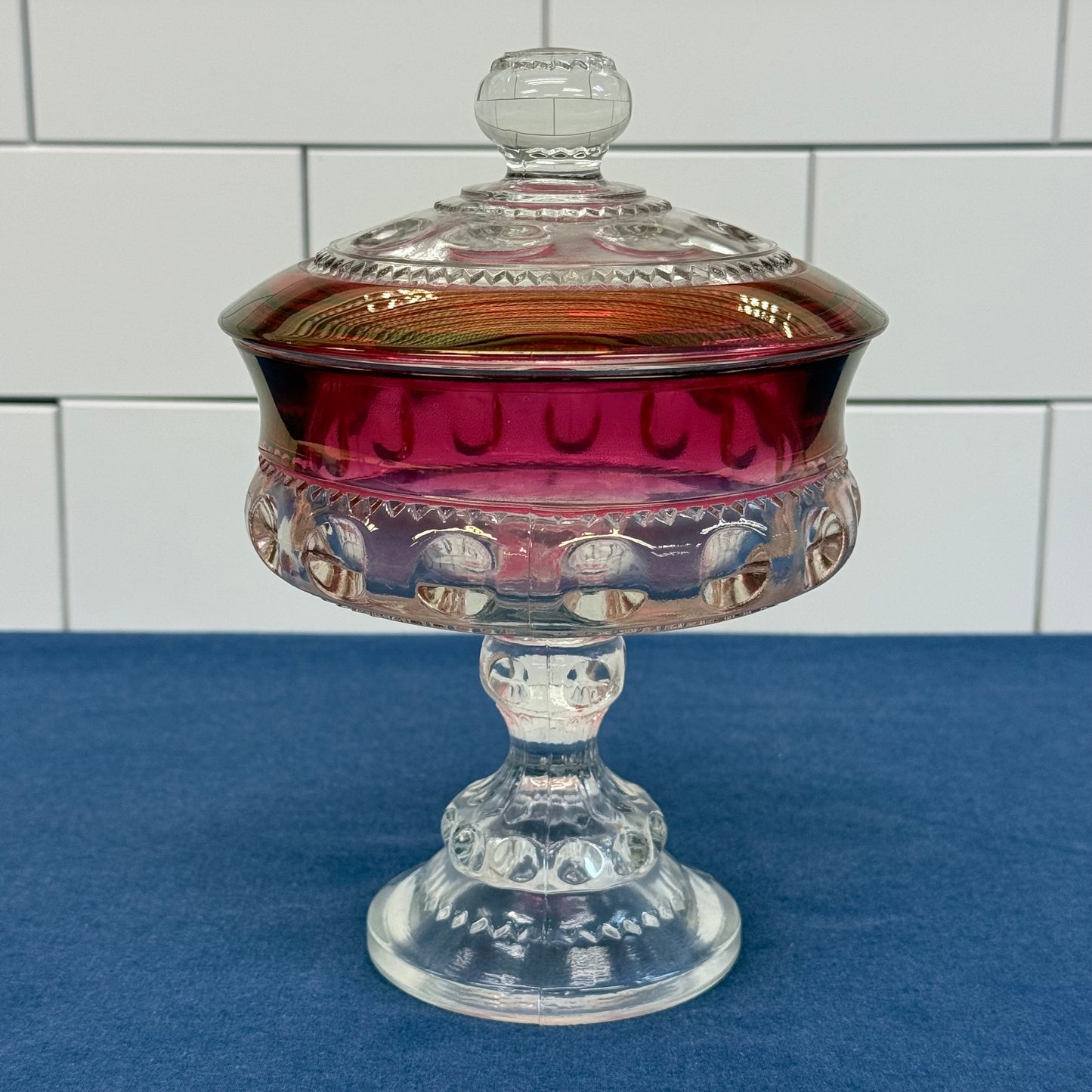 Indiana Glass Kings Crown Ruby Flash Lidded Compote